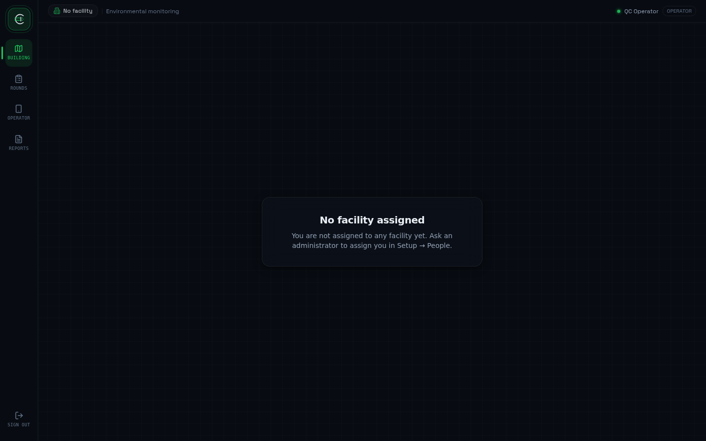 Operator view with no facility assigned